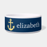 Nautical Anchor with Navy Yellow Chevron Pattern Bowl<br><div class="desc">Trendy and Preppy Patterns - A classic and elegant design with chevrons and an area to add your name or monogram.</div>