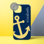 Nautical Anchor with Navy Yellow Chevron Pattern iPhone 15 Case<br><div class="desc">Trendy and Preppy Patterns - A classic and elegant design with chevrons and an area to add your name or monogram.</div>