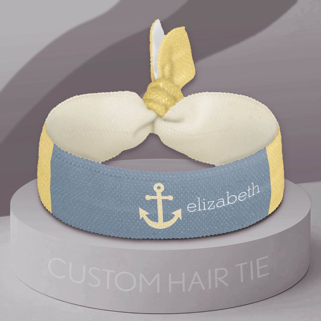 Nautical Anchor with Navy Yellow Chevron Pattern Hair Tie (Custom Hair Tie)
