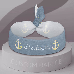 Nautical Anchor with Navy Yellow Chevron Pattern Hair Tie