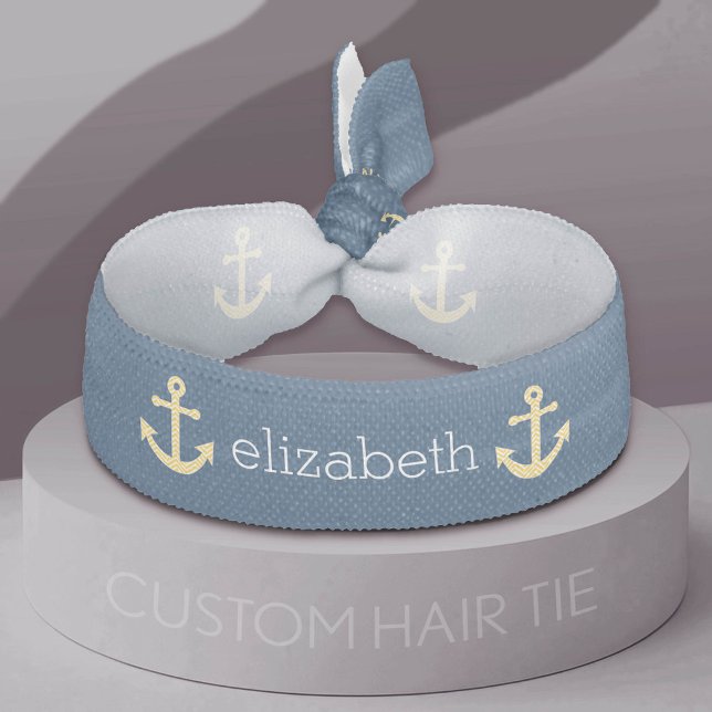 Nautical Anchor with Navy Yellow Chevron Pattern Hair Tie (Custom Hair Tie)