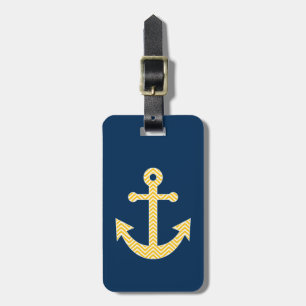 Nautical Anchor with Navy Yellow Chevron Pattern Luggage Tag