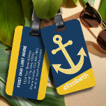 Nautical Anchor with Navy Yellow Chevron Pattern Luggage Tag<br><div class="desc">Trendy and Preppy Patterns - A classic and elegant design with chevrons and an area to add your name or monogram.</div>