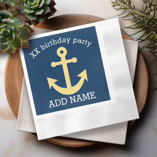 Nautical Anchor with Navy Yellow Chevron Pattern Napkins