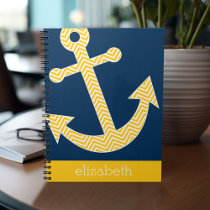 Nautical Anchor with Navy Yellow Chevron Pattern Notebook