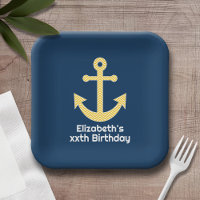 Nautical Anchor with Navy Yellow Chevron Pattern