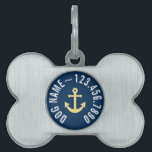 Nautical Anchor with Navy Yellow Chevron Pattern Pet ID Tag<br><div class="desc">Trendy and Preppy Patterns - A classic and elegant design with chevrons and an area to add your name or monogram.</div>