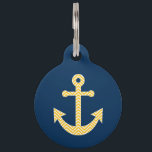Nautical Anchor with Navy Yellow Chevron Pattern Pet Name Tag<br><div class="desc">Trendy and Preppy Patterns - A classic and elegant design with chevrons and an area to add your name or monogram.</div>