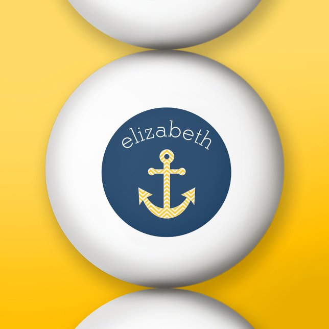 Nautical Anchor with Navy Yellow Chevron Pattern Ping-Pong Ball (Custom Ping Pong Balls)