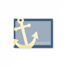 Nautical Anchor with Navy Yellow Chevron Pattern