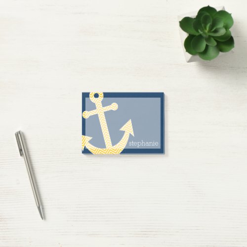 Nautical Anchor with Navy Yellow Chevron Pattern Post_it Notes