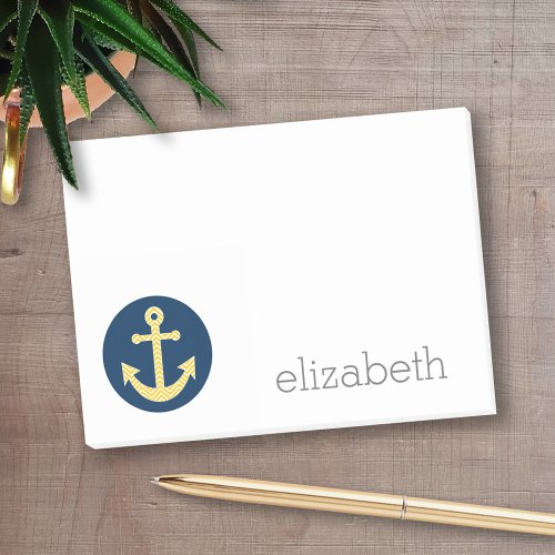 Nautical Anchor with Navy Yellow Chevron Pattern Post_it Notes