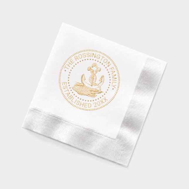 Nautical Anchor with Rope Family / Co Name Estd Dt Foil Napkins (Left)