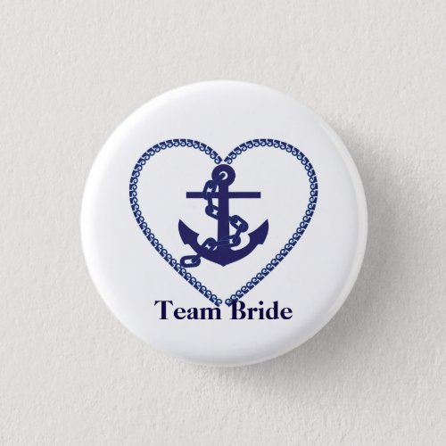 Nautical Anchor with Rope Heart Wedding Team Bride Button