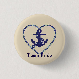 Nautical Anchor with Rope Heart Wedding Team Bride Pinback Button