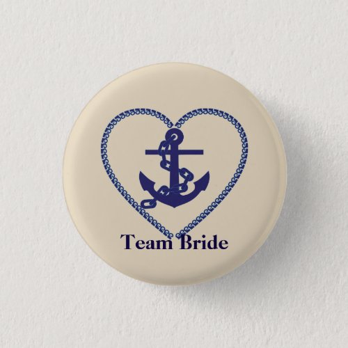 Nautical Anchor with Rope Heart Wedding Team Bride Pinback Button