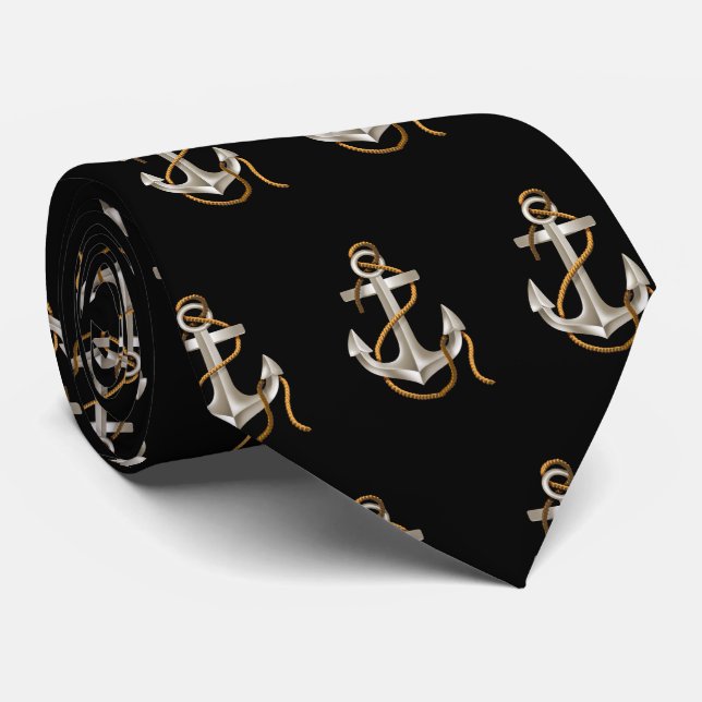 nautical anchor with rope on black neck tie (Rolled)
