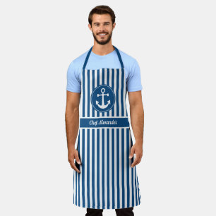 Nautical Anchor with Rope on Blue Stripes Apron