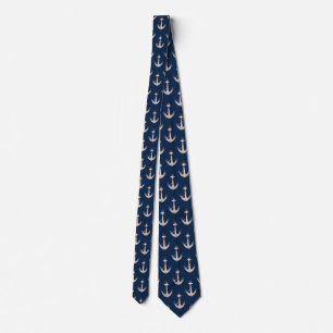 Nautical Anchor with Rope on Navy Blue Neck Tie