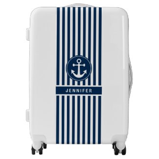 Nautical Anchor with Rope on Navy Blue Stripes