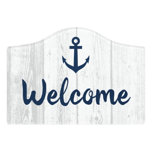 Nautical anchor with rustic wood texture welcome door sign