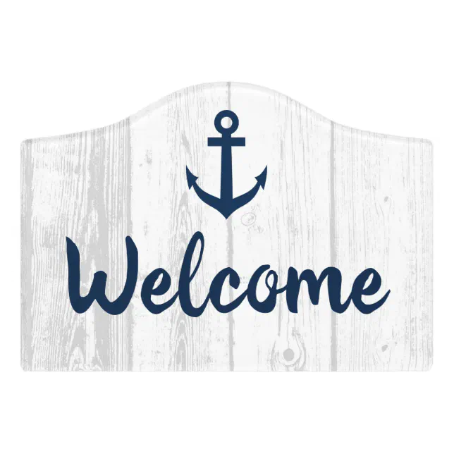 Nautical anchor with rustic wood texture welcome door sign | Zazzle