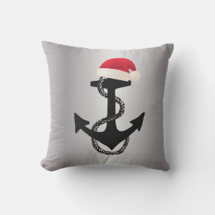 nautical ANCHOR with SANTA HAT Outdoor Pillow