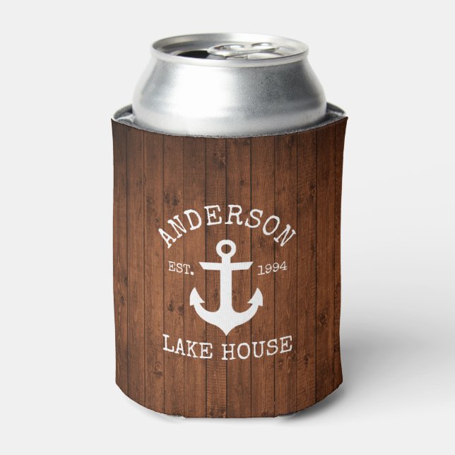Nautical Anchor Wood Family Lake House Can Cooler (Can Front)
