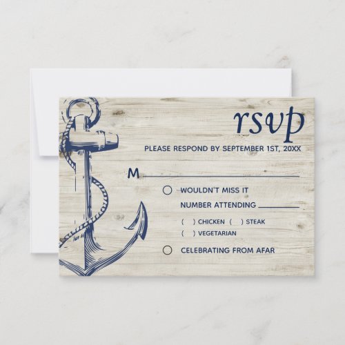 Nautical Anchor Wood Meal Choice RSVP Card
