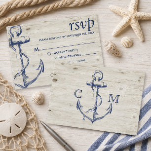 Nautical Anchor Wood Meal Choice RSVP Card
