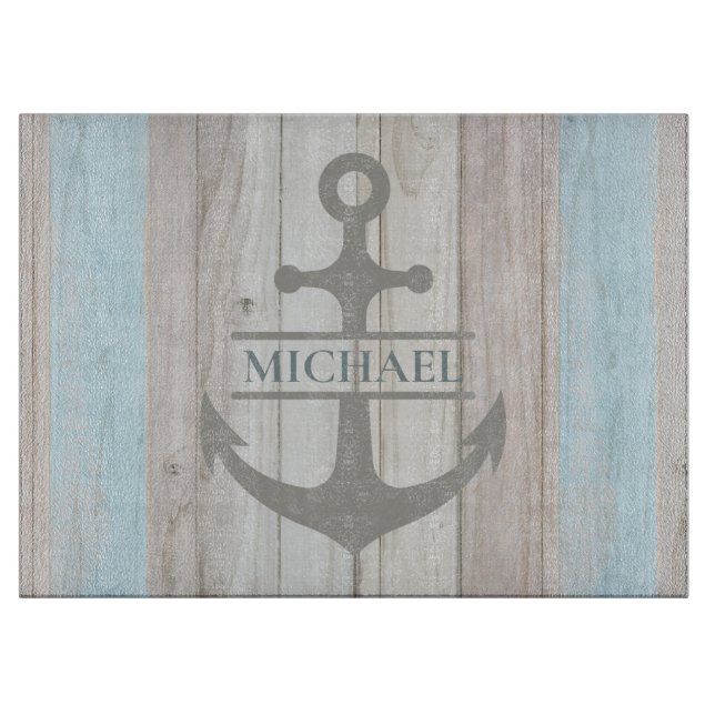 Nautical Anchor Wood Name Coastal Gift Cutting Board (Front)