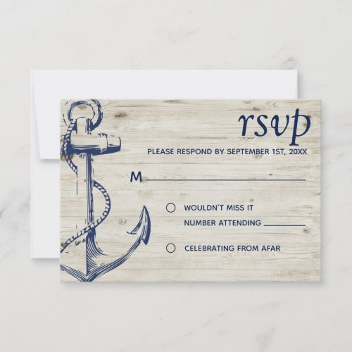 Nautical Anchor Wood RSVP Card