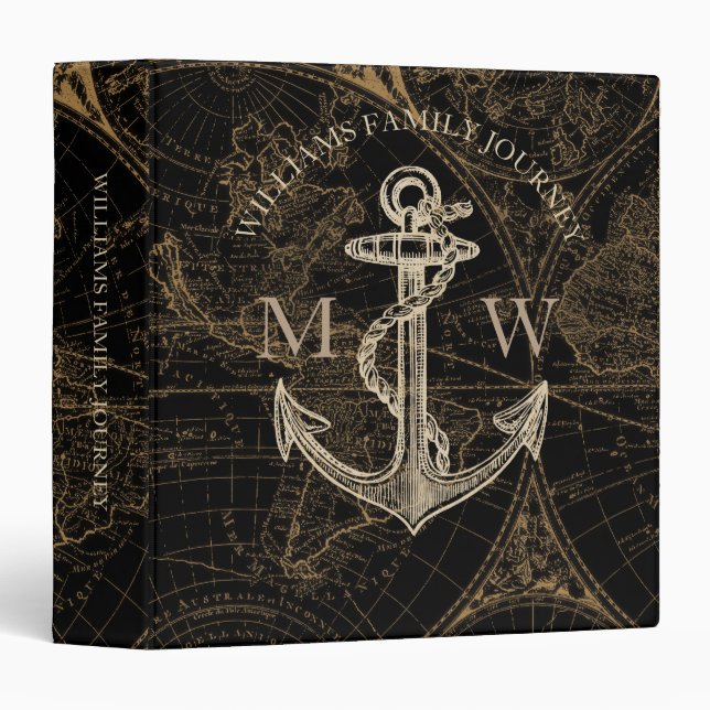 Nautical Anchor World Map Family Journey 3 Ring Binder (Front/Spine)