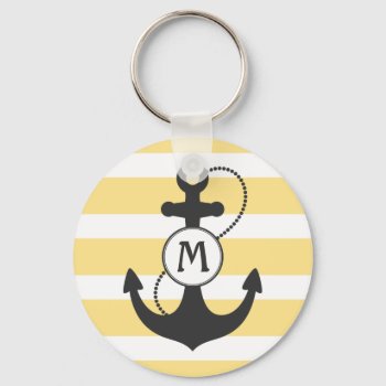 Nautical Anchor Yellow Stripes And Monogram Keychain by snowfinch at Zazzle