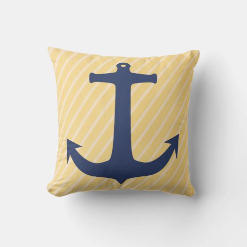 Nautical Anchor Yellow  White Throw Pillow