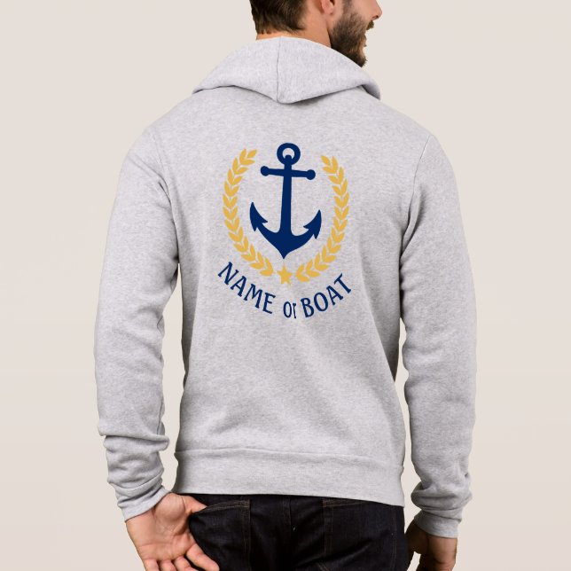 Nautical Anchor Your Boat Name Gold Laurel Star Hoodie (Back)