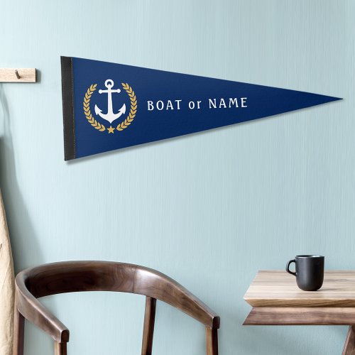 Nautical Anchor Your Name or Boat Gold Laurel Star Pennant Flag
