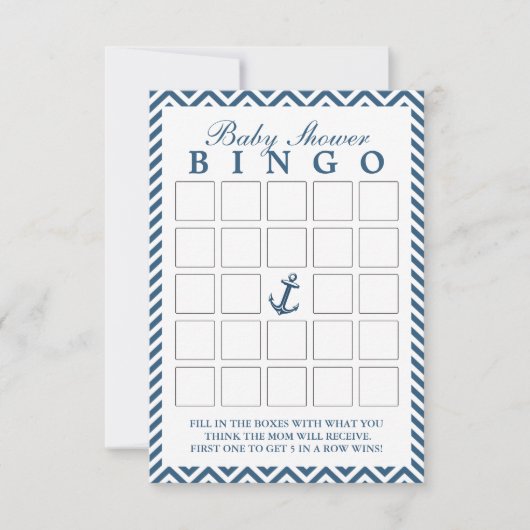 Nautical Anchor Zigzag Baby Shower Bingo Cards (Front)