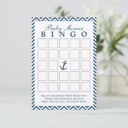 Nautical Anchor Zigzag Baby Shower Bingo Cards (Standing Front)