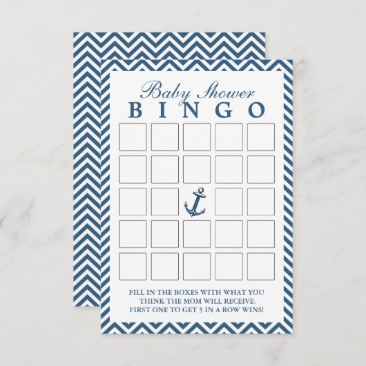 Nautical Anchor Zigzag Baby Shower Bingo Cards (Front/Back)