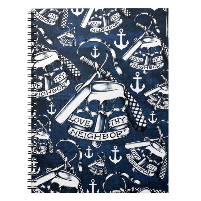 Nautical anchors and brass knuckles in navy. notebooks