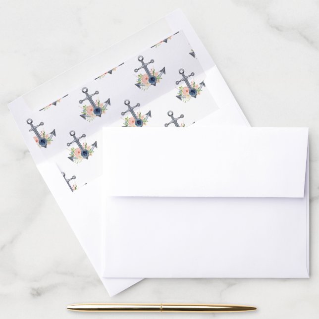 Nautical Anchors and Flowers Boho Envelope Liner (Desk)