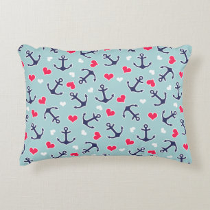 Nautical Anchors and Hearts Pattern Accent Pillow