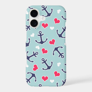 Nautical Anchors and Hearts Pattern iPhone 17 Case