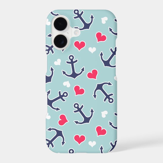 Nautical Anchors and Hearts Pattern Iphone Case (Back)