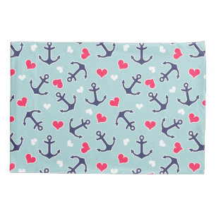 Nautical Anchors and Hearts Pattern Pillows Pillow Case