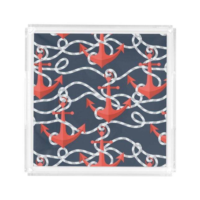 Nautical Anchors And Rope Pattern Acrylic Tray (Front)