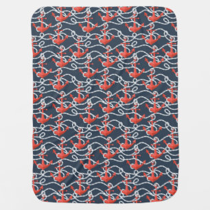 Nautical Anchors And Rope Pattern Baby Blanket