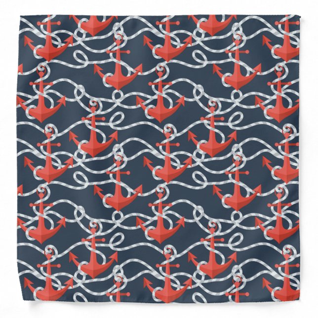 Nautical Anchors And Rope Pattern Bandana (Front)