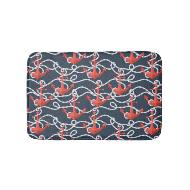 Nautical Anchors And Rope Pattern Bathroom Mat (Front)